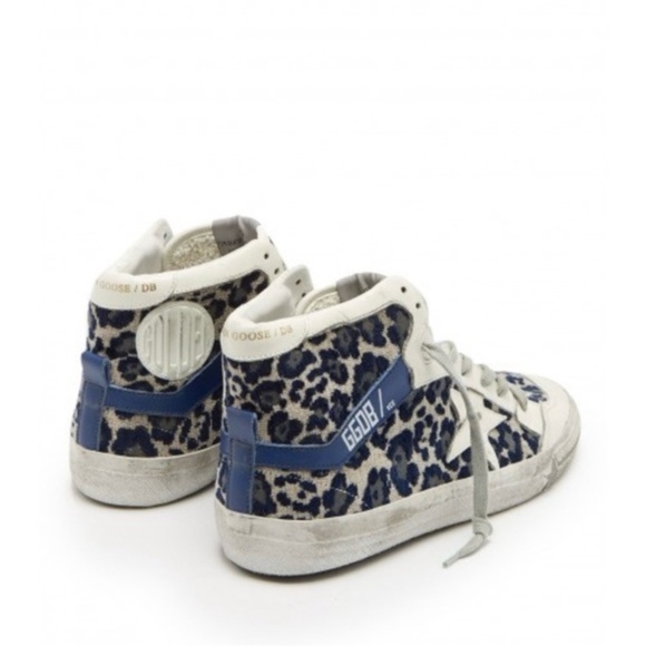Golden Goose 2.12 High Top Sneakers Blue Velvet Leopard sz 38 - Picture 4 of 16